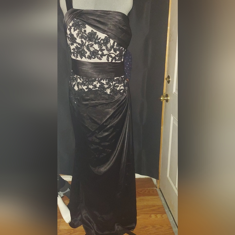 LOVE Gown, NWT, Sz 12, Plus Sz 20,  Black/Beige, Lace, Style E20, Small Train